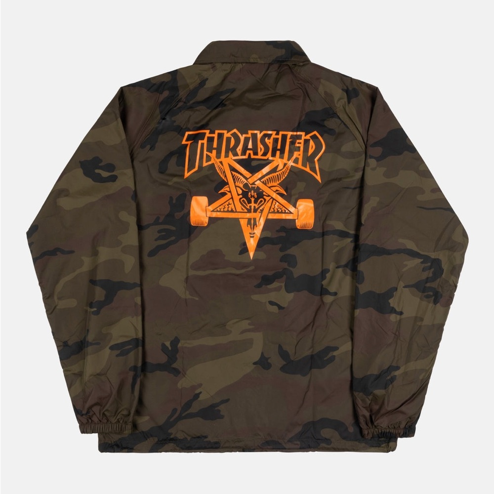 Thrasher Camo Coach Jacket Men’s Size L | Orange Logo | Skate Streetwear